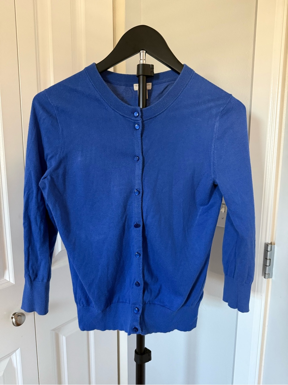 J. Crew Bright Blue Button-Up Crewneck Cardigan